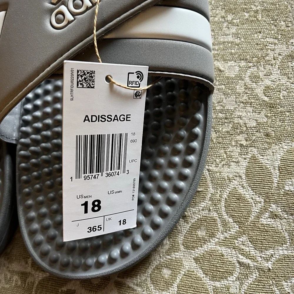 adidas Adissage Slides Sandal, Stone Grey/White‎ - Men Size 18 - New With Tags